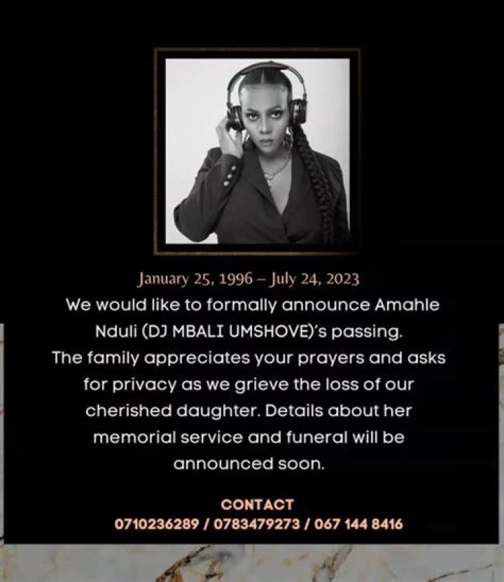 Dj Mbali Umshove Obituary: How Did She Die: Cause Of Death & Tribute