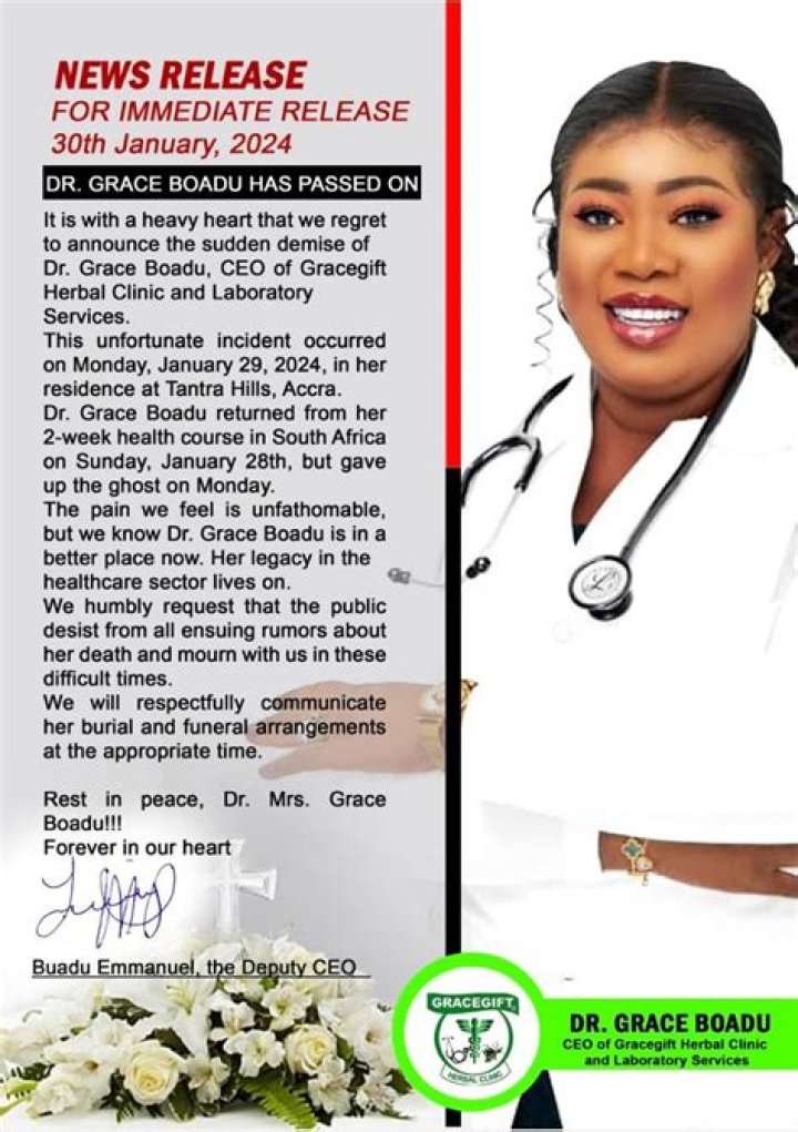 Is Doctor Grace Boadu Dead? What Killed Doctor Grace Boadu?