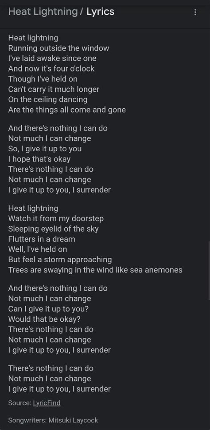 LYRICS: Mitski – Heat Lightning